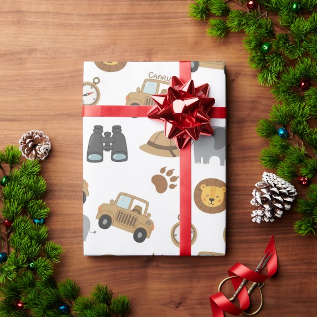 Papel de embrulho com padrão de animais de safari  (Presente de Natal)