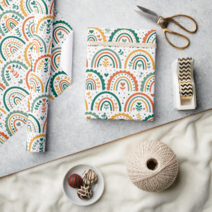Papel de embrulho com padrão de arco-íris boho fel