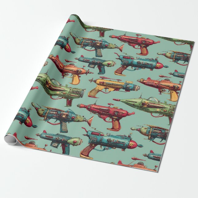 Papel de embrulho com padrão de arma de raio Retro (Desenrolado)