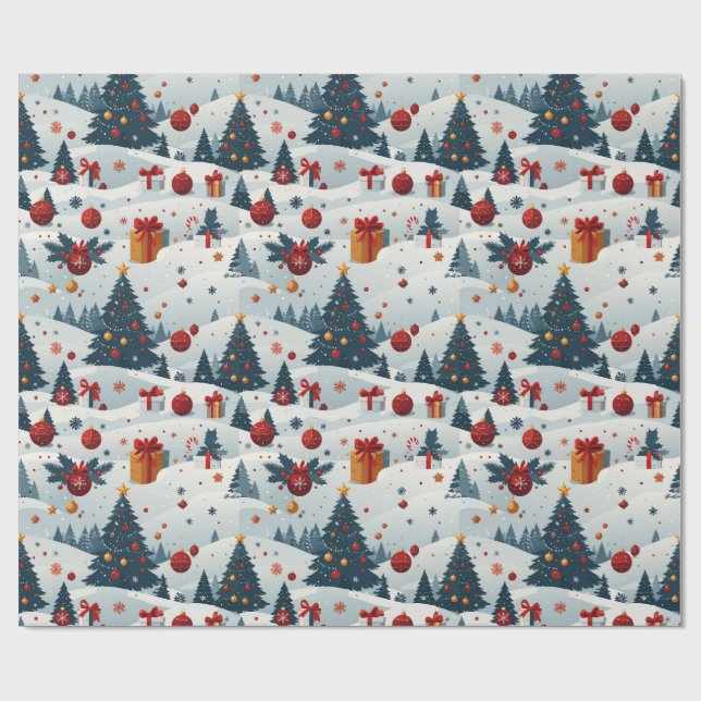 Papel de embrulho com padrão de árvores de Natal f (Aberto)
