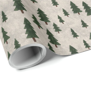 Papel de embrulho com padrão de árvores de pinheir