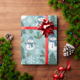 Papel de embrulho com padrão de bonecos de neve de