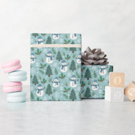 Papel de embrulho com padrão de bonecos de neve fo