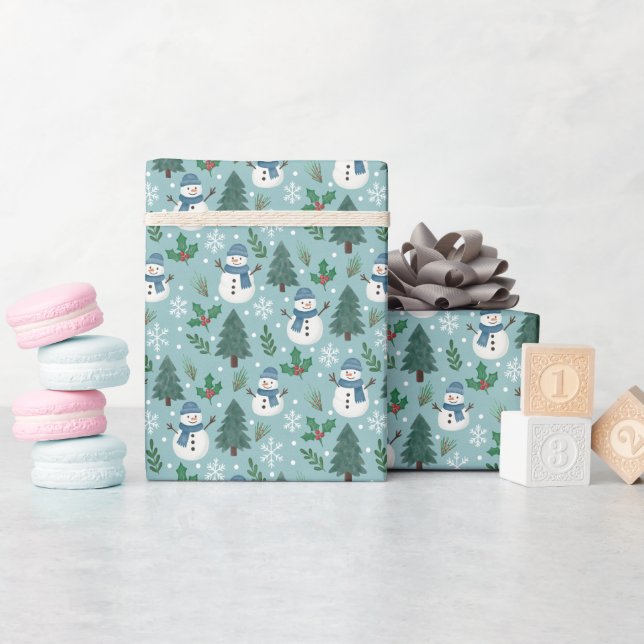 Papel de embrulho com padrão de bonecos de neve fo (Chá de bebê)