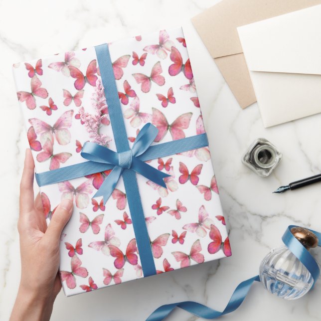 Papel de embrulho com padrão de borboletas vermelh (Presentear)