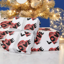 Papel de embrulho com padrão de coração vermelho e