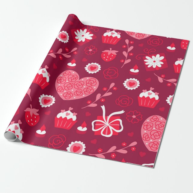 Papel de embrulho com padrão de corações de São Va (Desenrolado)