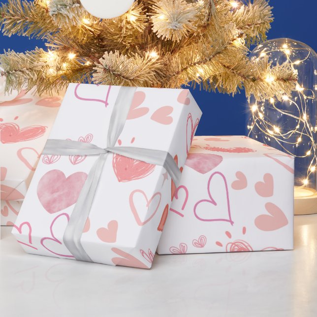 Papel de Embrulho com Padrão de Corações Rosa Fofo (Feriados)