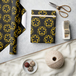 Papel de embrulho com padrão de estrela preto e do