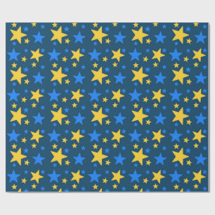 Papel de embrulho com padrão de estrelas azul e am