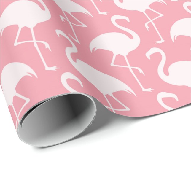 Papel de embrulho com padrão de flamingo branco ro (Ponta do rolo)