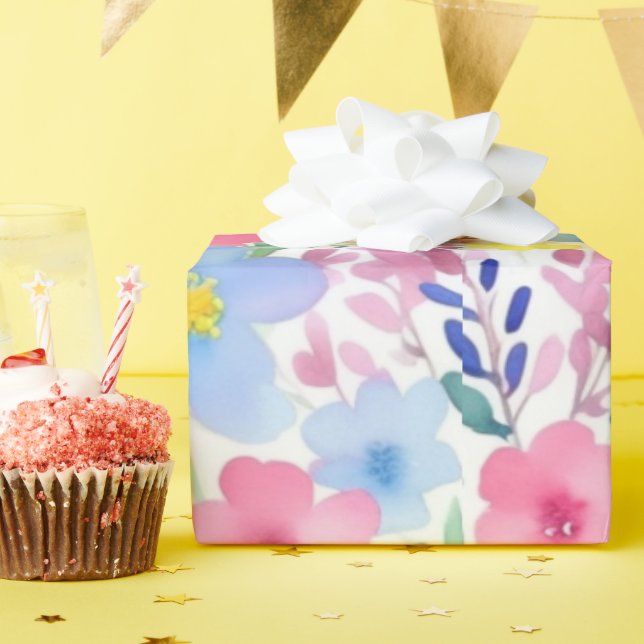 Papel de embrulho com padrão de flores vívidas e c (Festa de aniversário)
