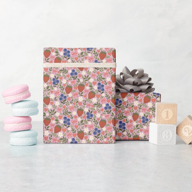 Papel de embrulho com padrão de frutas desenhado à (Chá de bebê)