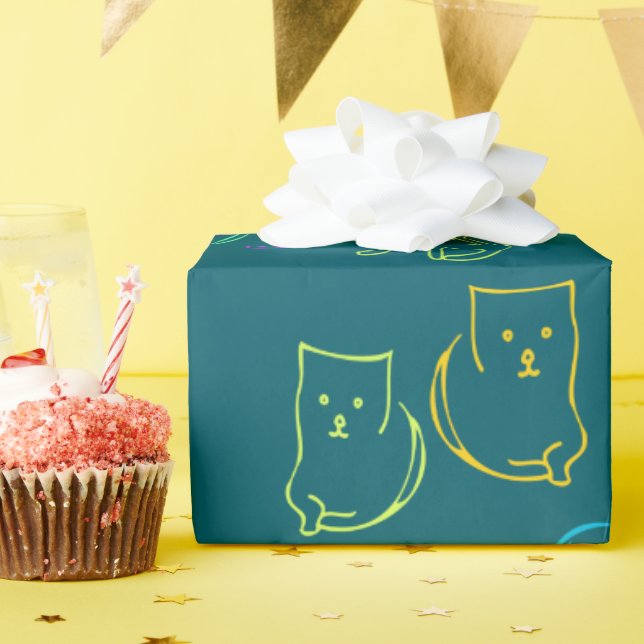 Papel de embrulho com padrão de gato engraçado (Festa de aniversário)