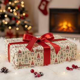 Papel de embrulho com padrão de gnomo de Natal fof