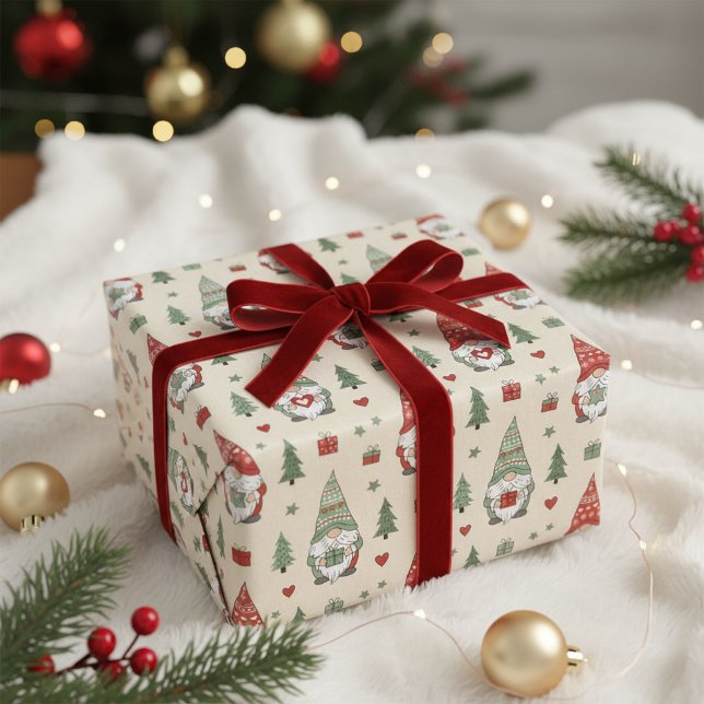 Papel de embrulho com padrão de gnomo de Natal fof (Criador carregado)