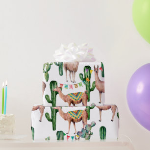 Papel de embrulho com padrão de lhama da Festa Mex