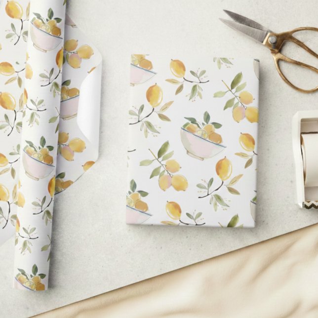 Papel de embrulho com padrão de limão Country fran (cute sweet french country lemon pattern gift wrap)