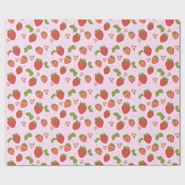 Papel de embrulho com padrão de morango vermelho e (Barra)