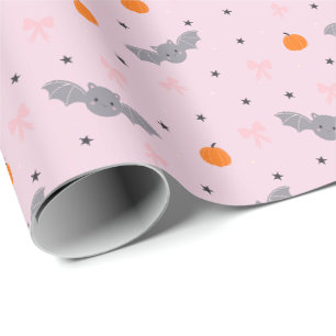 Papel de embrulho com padrão de morcego cor-de-ros