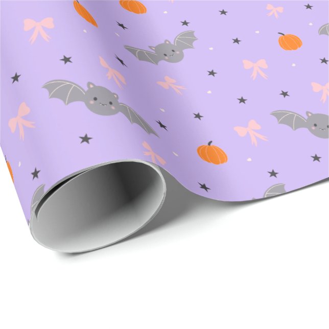 Papel de embrulho com padrão de morcego roxo de Ha (Ponta do rolo)