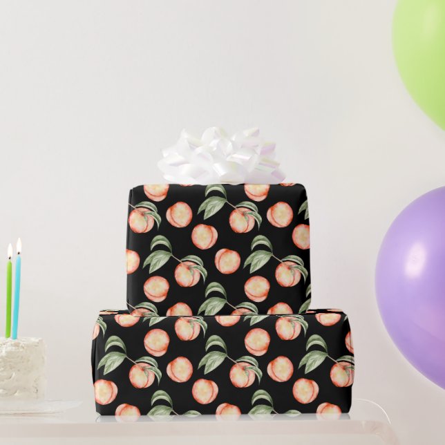 Papel de embrulho com padrão de pêssego doce de ve (Presentes para festas)