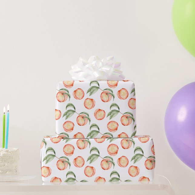 Papel de embrulho com padrão de pêssego doce de ve (Presentes para festas)