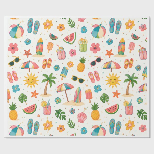 Papel de embrulho com padrão de praia de verão tro (Aberto)