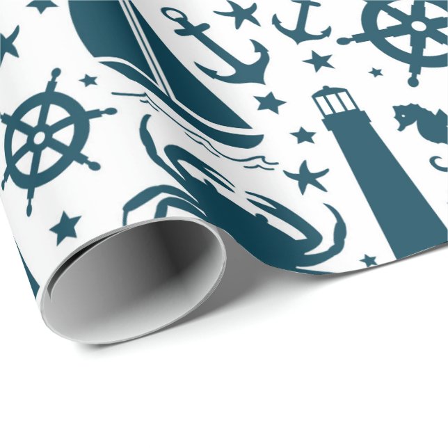 Papel de embrulho com padrão de praia náutico (Ponta do rolo)