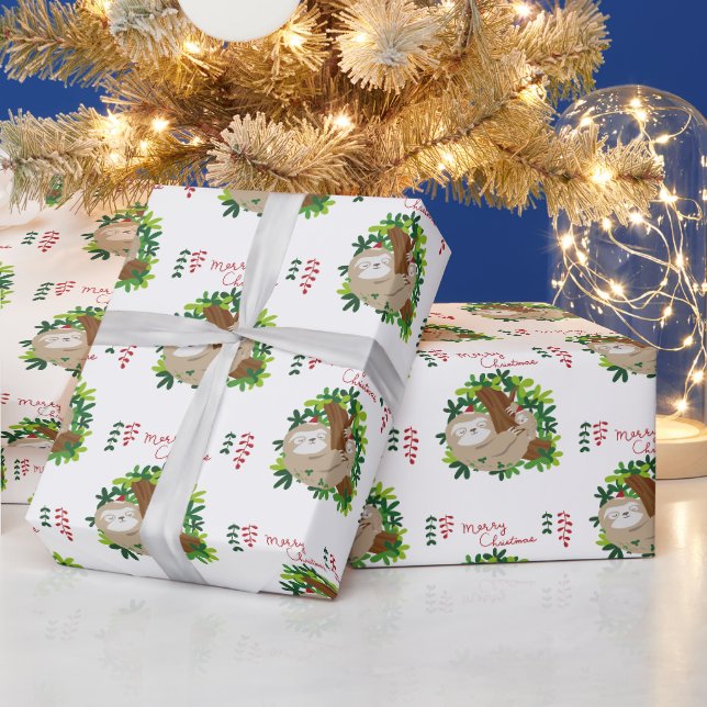 Papel de embrulho com padrão de preguiça Natal fel (Feriados)