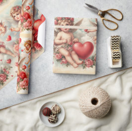 Papel de embrulho com padrão de querubim do Dia do