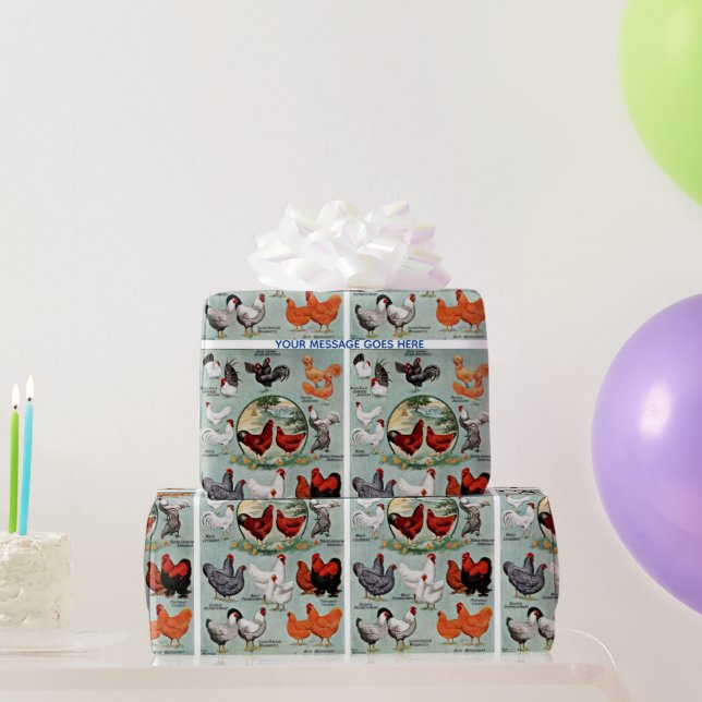 Papel de embrulho com padrão de raças de galinhas  (Presentes para festas)