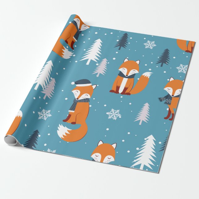 Papel de embrulho com padrão de raposa laranja de  (Desenrolado)