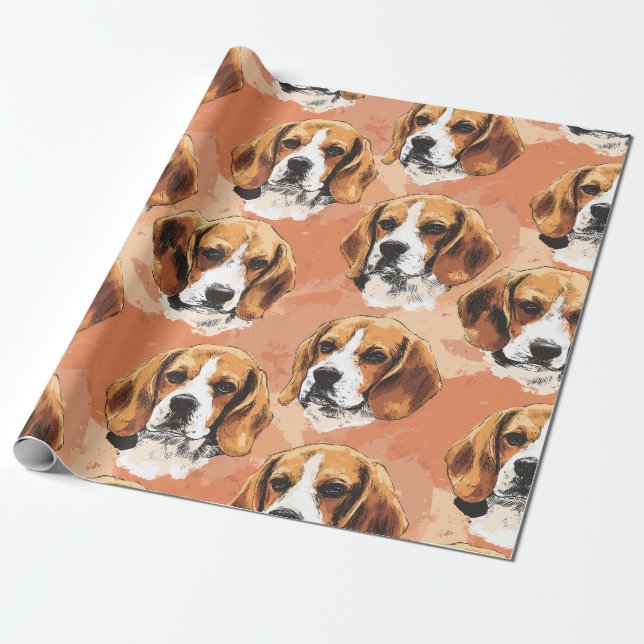 Papel de embrulho com padrão de retrato de Beagle  (Desenrolado)