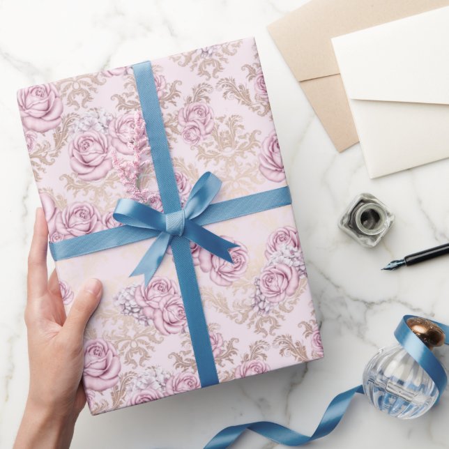 Papel de embrulho com padrão de rosa de luxo (Presentear)