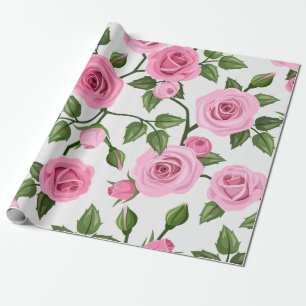 Papel de embrulho com padrão de rosas de algodão d