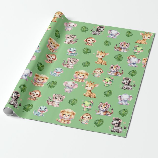 Papel de embrulho com padrão de safári na selva (Desenrolado)