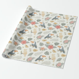 Papel de embrulho com padrão de tucano tropical e