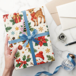 Papel de embrulho com padrão festivo de Natal vint