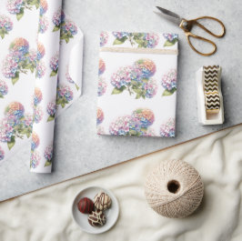 Papel de embrulho com padrão floral de hortênsia e