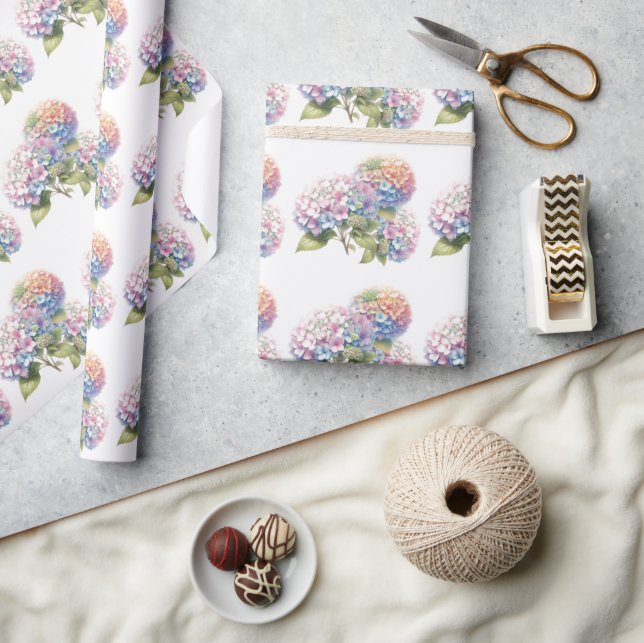 Papel de embrulho com padrão floral de hortênsia e (Artesanato)