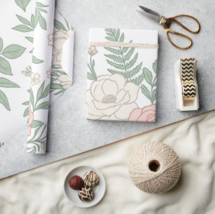 Papel de embrulho com padrão floral pastel minimal