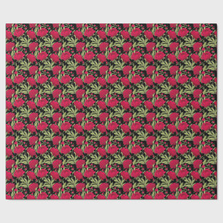 Papel de embrulho com padrão floral preto e vermel