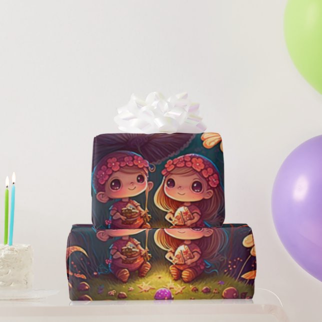 Papel de embrulho com padrão fofo de cogumelos cot (Presentes para festas)