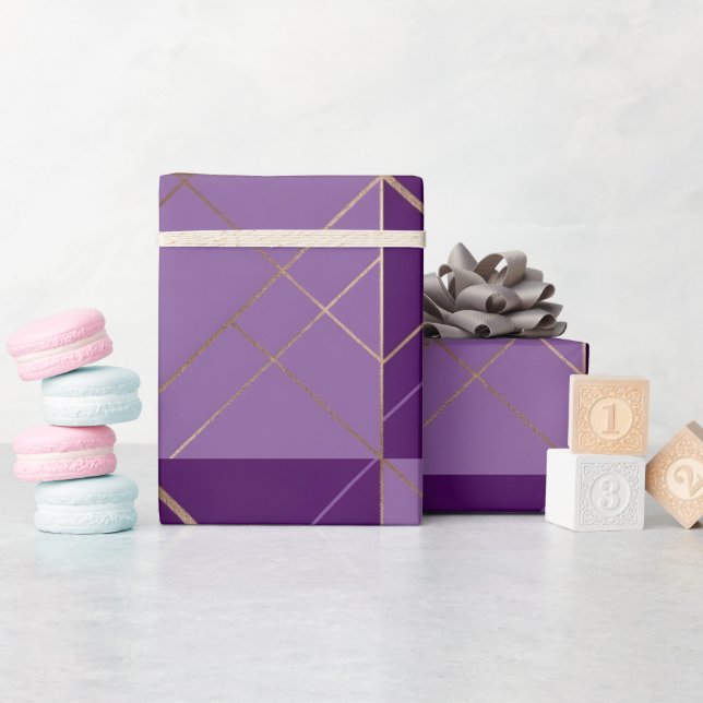 Papel de embrulho com padrão geométrico roxo doura (Chá de bebê)