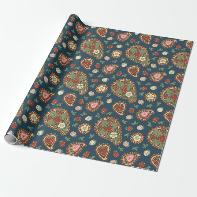 Papel de embrulho com padrão Paisley de morango (Desenrolado)
