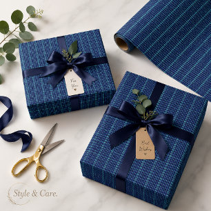 Papel de embrulho com padrão xadrez azul escuro mo