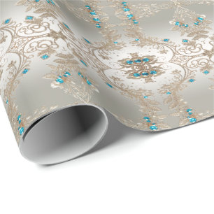 Papel de Embrulho com Pedras Azuis Douradas Embele