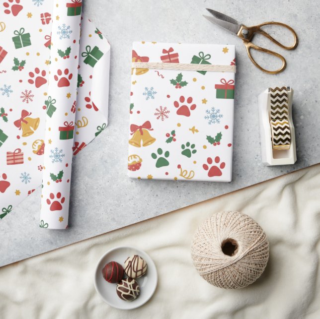 Papel de embrulho com pegadas de patas de Natal &  (Artesanato)