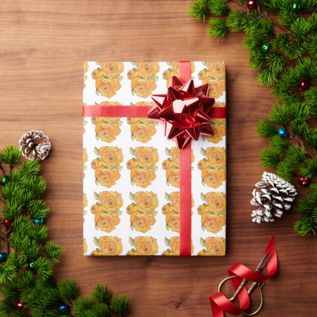 Papel de embrulho com rosas tangerina em rolo (Presente de Natal)